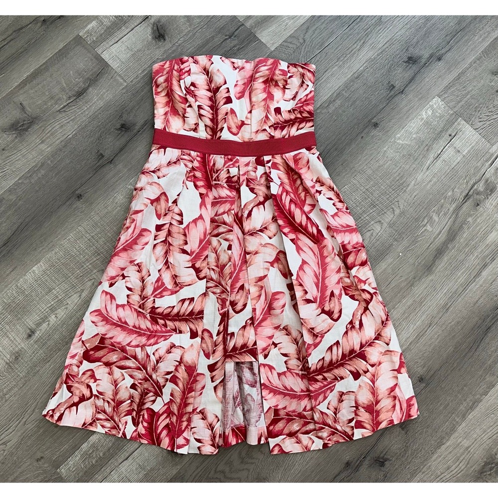 Eva Mendes NY&C Pink White Floral Cotton Strapless Dress M Grosgrain Belt READ
